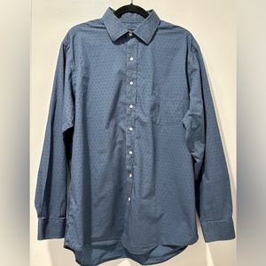 Club Room Mens Blue Patterned Regular Fit Long Sleeve Button Up FLAWED Size XL